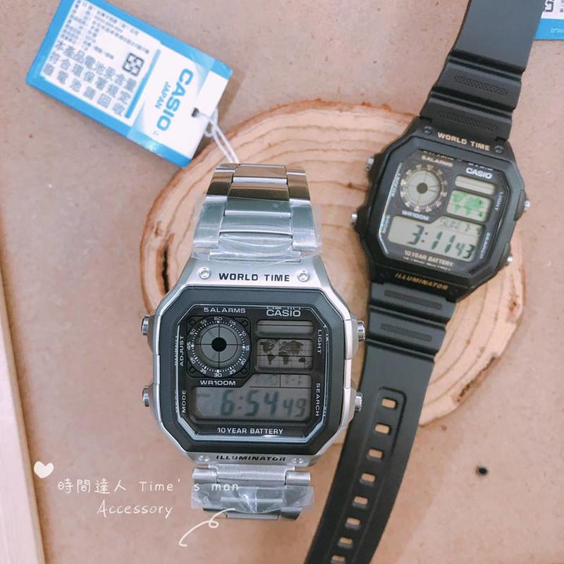 [時間達人]CASIO 時尚潮流世界地圖世界時間方型腕錶 台灣卡西歐 原廠公司貨 附原廠公司貨保證卡 原廠保固 膠帶款