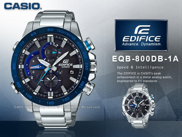 CASIO 手錶專賣店 國隆 EDIFICE EQB-900DB-2A 三眼男錶 黑X藍 防水100米 太陽能