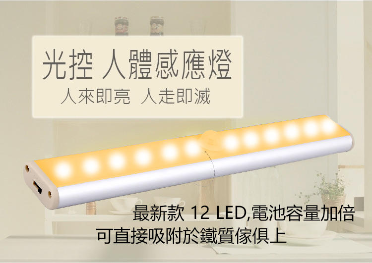 (現貨) 最新款 感應燈 充電LED 磁吸式 薄型 紅外線人體感應燈 1000毫安 12燈珠