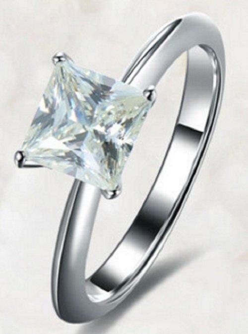 鑽戒1克拉 求婚 結婚百年經典四爪鑽戒 純銀鑲嵌公主方仿真鑽戒環 戒指女款 高碳仿真鑽石  FOREVER鑽寶