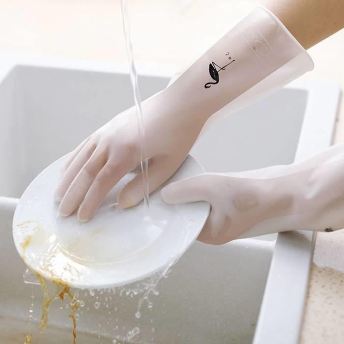 [Hare.D]橡膠洗碗手套 PVC 家務清潔手套 防水 白色半透明 衛生手套 清潔用品 洗菜 洗衣服 耐用