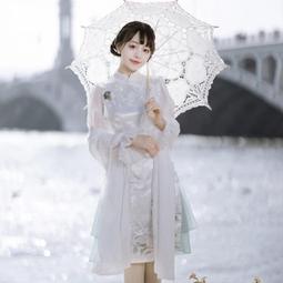 Oo吉兒oO鏡花水月純白物語復古風日常刺繡緹花旗袍連身裙　中...