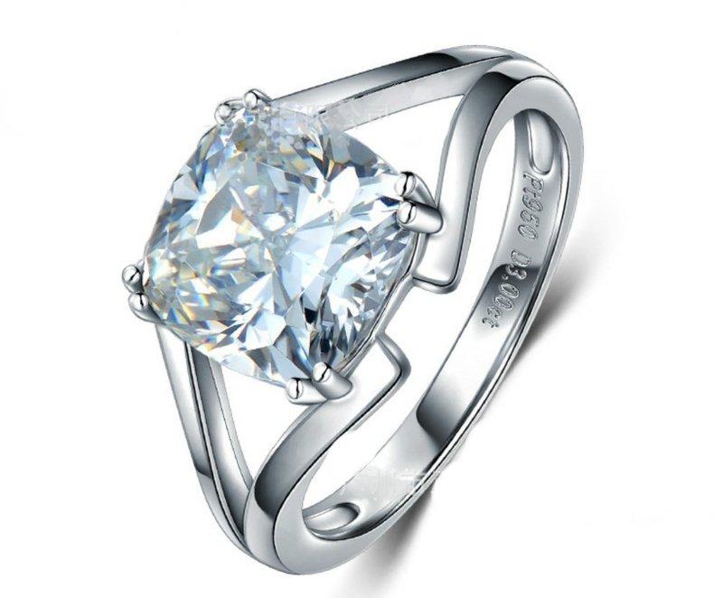 結婚求婚戒指女鑽石 3克拉犒賞自己 韓版飾品 精工爪鑲單碳原子鑽戒 純銀鍍鉑金指環  FOREVER鑽寶