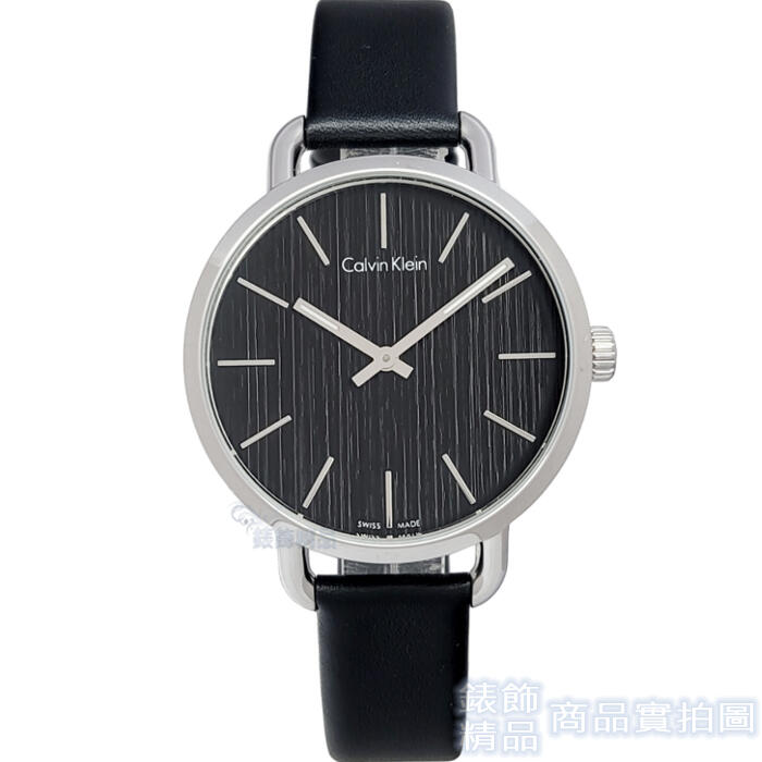 CK Calvin Klein凱文克萊K7B231C1手錶 優雅時尚 木紋設計 黑面 黑皮帶 女錶【錶飾精品】
