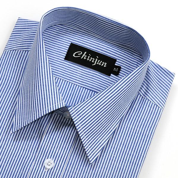 【CHINJUN大尺碼】免燙抗皺襯衫-長袖、藍白相間條紋、編號：8055、大尺碼18.5、19.5、20.5