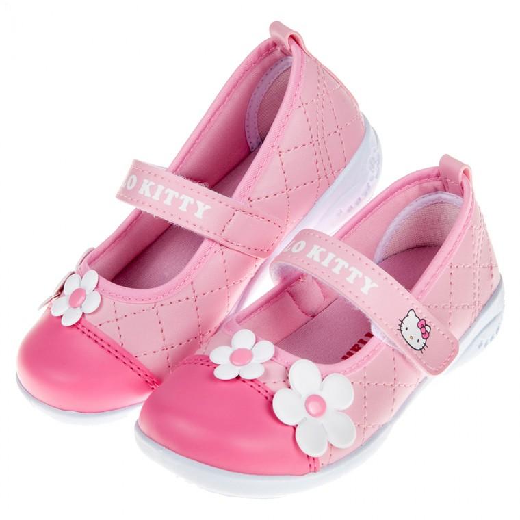 童鞋(16~22公分)HelloKitty格菱紋小白花粉色兒童休閒鞋室內鞋C8Z741G