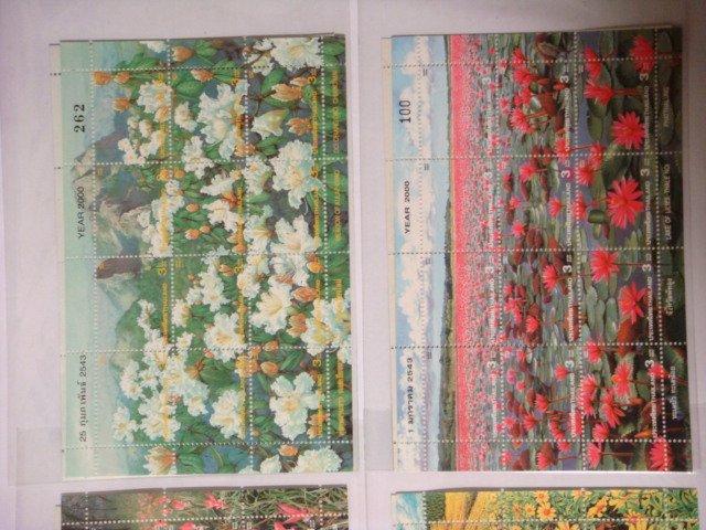 泰國2000年花卉紀念郵票(春/夏/秋/冬發行 ) --新票4版張套票組 如圖示，美品，保存良好，物超所值!