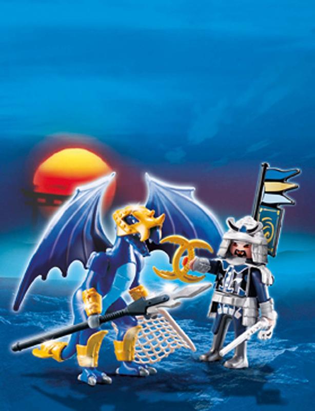 【7.5摩堡】全新未拆封德國PLAYMOBIL #5464 藍色飛龍與戰士 騎士 武士 摩比人 恐龍 玩具