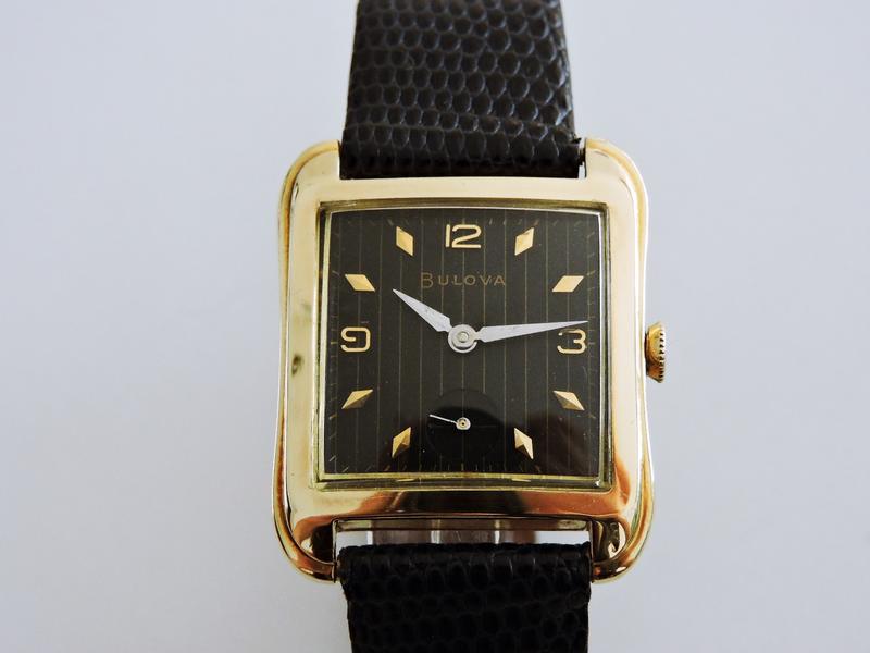 原裝真品 Bulova 寶路華 正14K金 585 方形黑面條紋手上鍊機械古董錶 男錶 女錶 中性錶