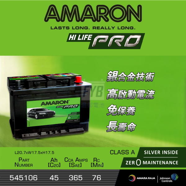 『灃郁電池』愛馬龍 Amaron 銀合金免保養 汽車電池545106 DIN45