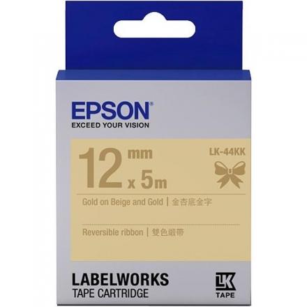∞OA-shop∞含稅附發票 EPSON愛普生 12mm LK-44KK 金杏底金字 緞帶系列 原廠標籤機色帶