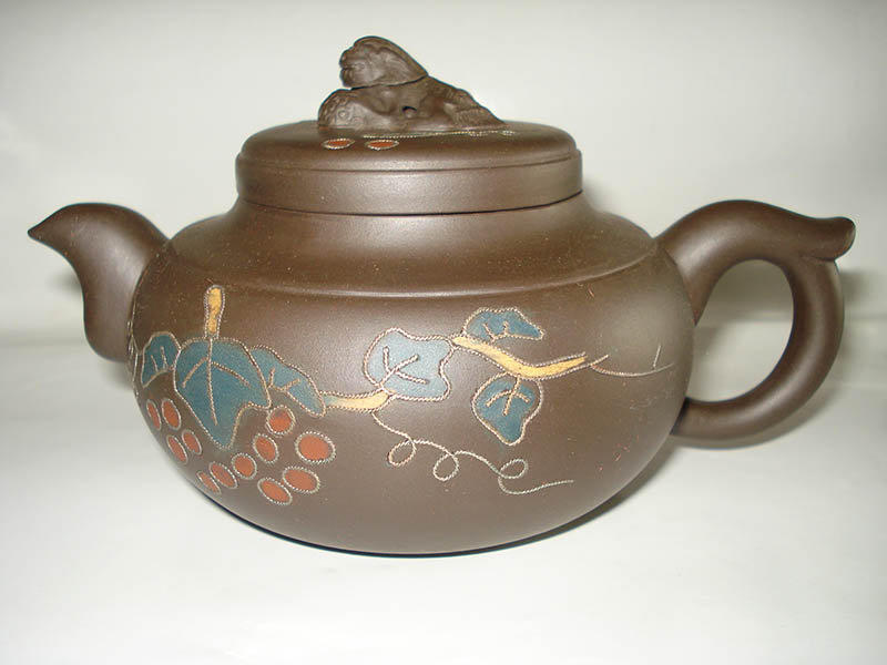 茶壺【陸製-黑砂壺】鑲嵌彩繪