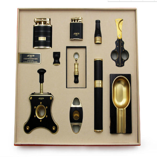 【老煙槍】Jifeng雪茄工具總統套裝 臺式雪茄剪煙缸打火機10件套高檔禮盒
