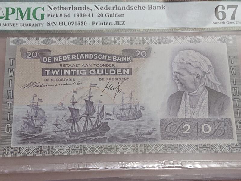 要買要快！❣️1939荷蘭早期鈔票 高分超美♥冠軍分！！評級鈔票PMG67