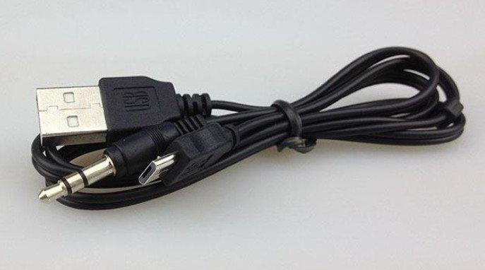 (音源孔) micro usb轉3.5mm公 耳機孔/USB公 一對二 充電線/音源線 (黑)