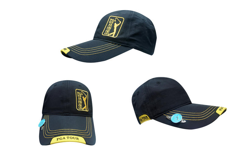 【青松高爾夫】PGA眉配黃色線防潑水帽(黑)PHE10147