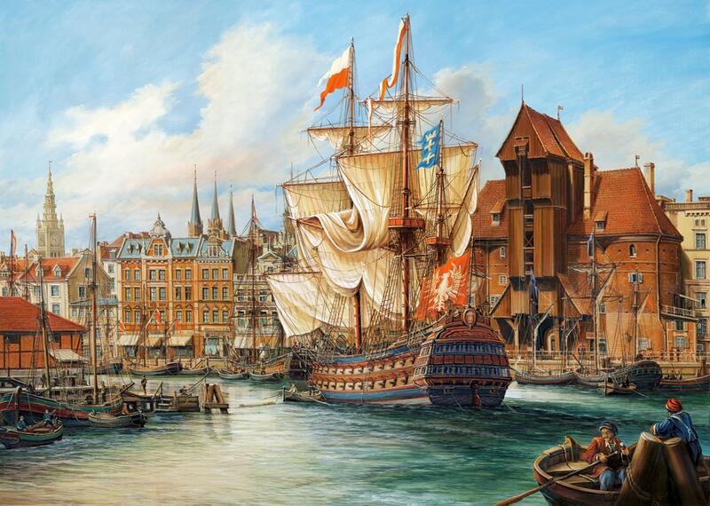 102914 1000片歐洲進口拼圖 CAS 繪畫風景 復古帆船港口