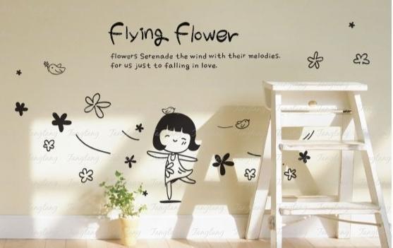 《妤柔壁貼》〔CUT-188 flying flower(黑色)〕仿手繪鏤空DIY壁貼.時尚組合貼紙.PVC壁貼.裝潢