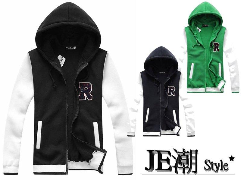 【JE潮】R字電繡設計連帽棒球外套 3色【JBK3062】