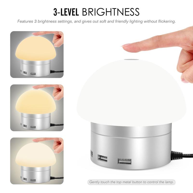 SEENDA 蘑菇 觸控式三段LED氣氛小夜燈 + 6組USB快速充電口