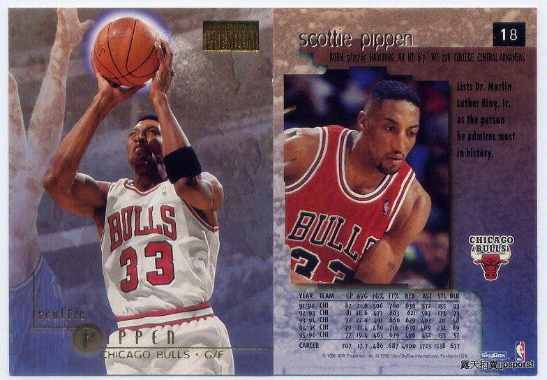 NBA傳奇球星亞洲之旅公牛隊皮朋~Scottie Pippen 1996 Skybox Premium #18