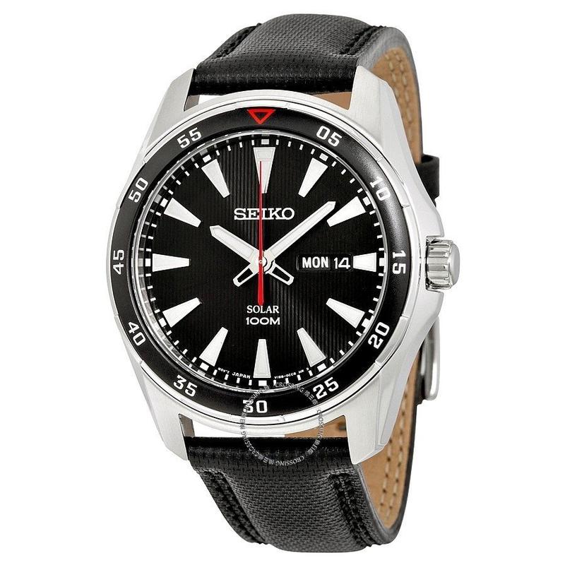 【換日線】SEIKO SNE393P2 太陽能黑色錶盤黑色皮革男士手錶