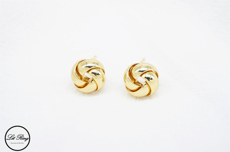 【Lit Ring】18k金銅鍍麻花結耳環│金色 925純銀耳針 925銀針 打結 扭結 編織 耳針 耳環 耳飾 飾品