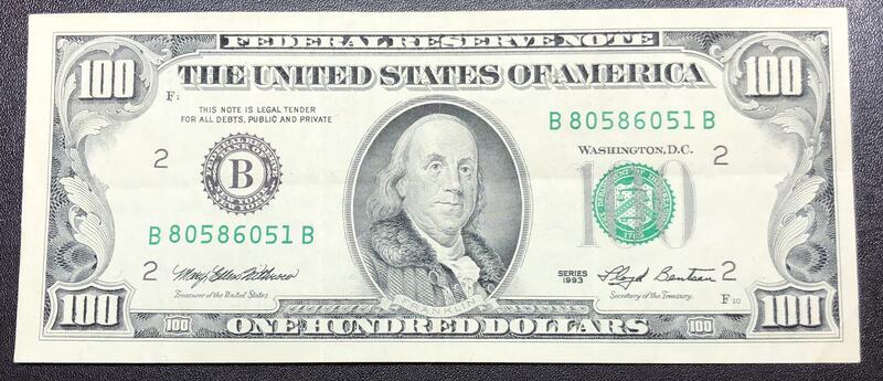 美國1993年100 Dollars BB字軌小頭