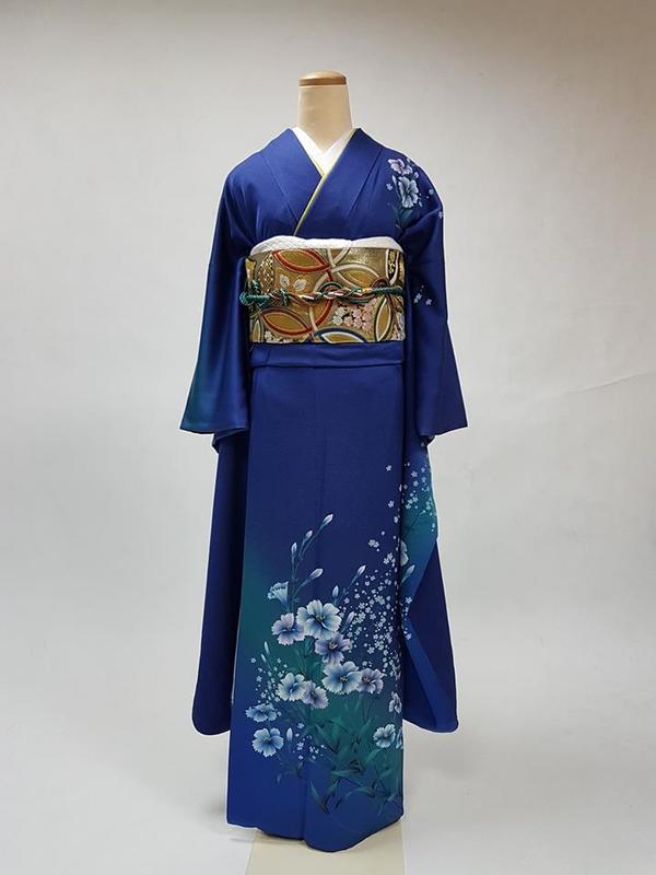 京都和服館＊二手正絹振袖和服＊海藍色滿天星＊日本製-只販售振袖不含