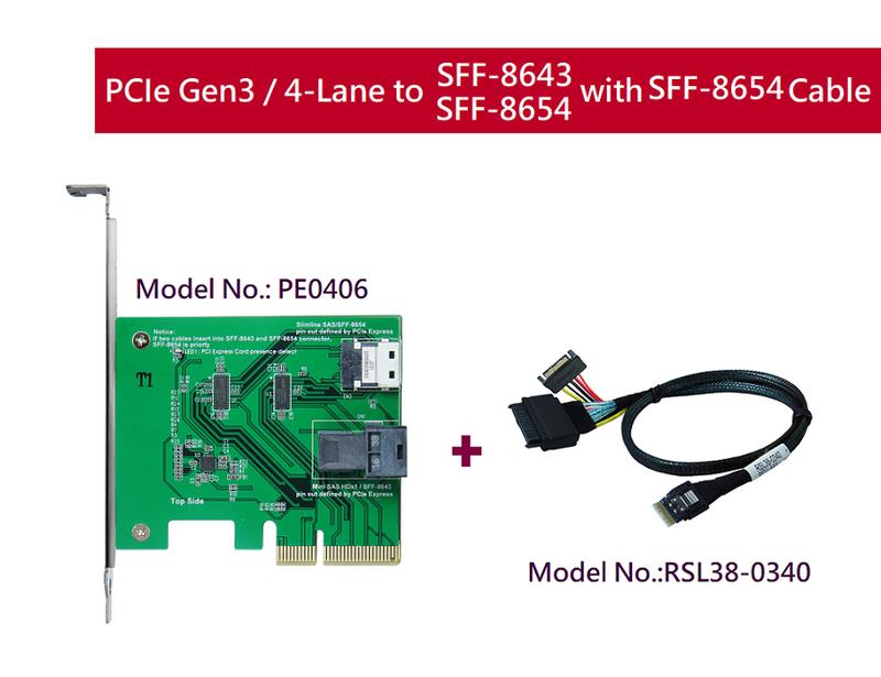 PCIex4 Gen3 轉 Mini SAS HD & SlimSAS 轉接卡 + U.2 to SlimSAS線