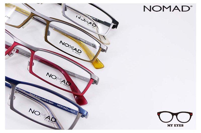 【My Eyes 瞳言瞳語】NOMAD 法國黑貓品牌 黑灰/咖啡 鋁金屬小框型眼鏡 沉穩氣質 獨特風格 (990M)