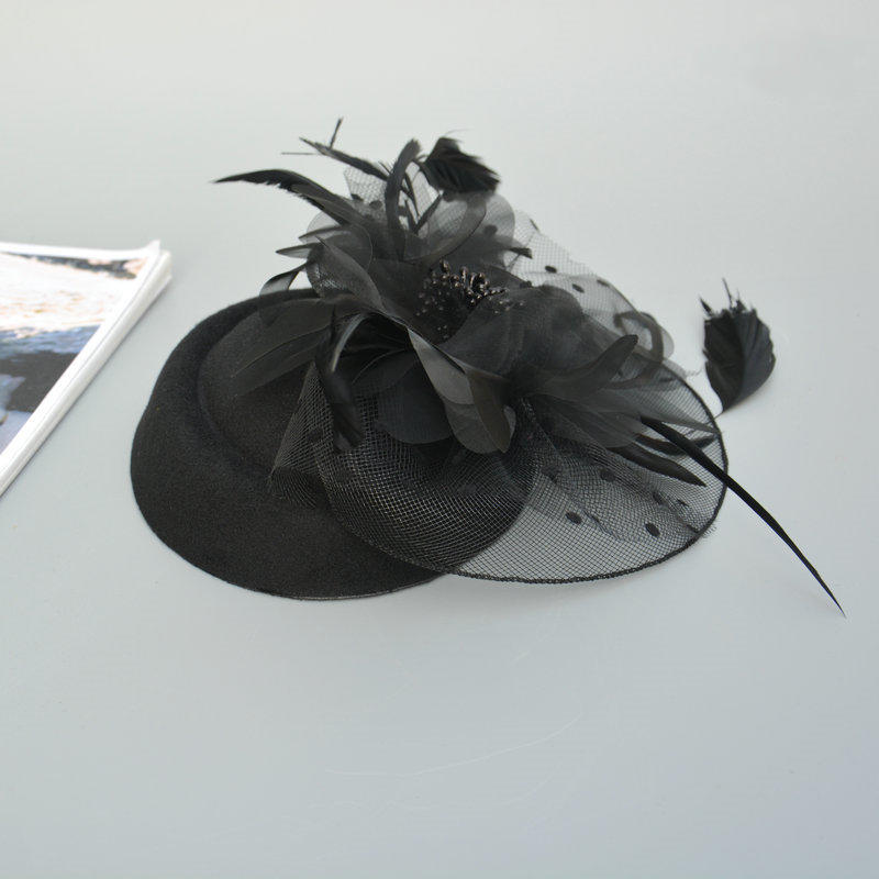 凡妮莎-黑色網紗羽毛小禮帽-新娘頭飾.新娘髮飾.造型晚禮帽