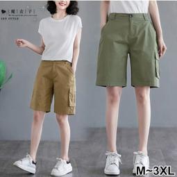 【V5110】魔衣子-舒適休閒後鬆緊工裝五分褲