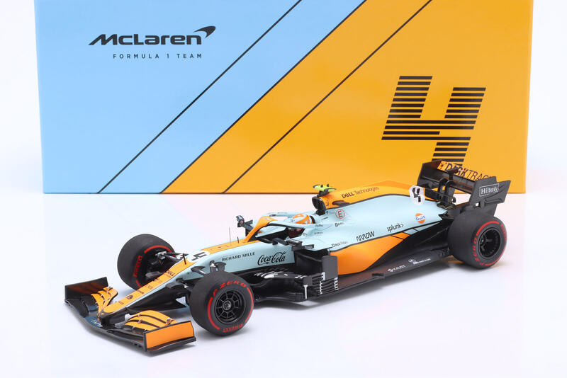 【精裝版】1:18 Minichamps F1 2021 McLaren MCL35M Gulf Norris 摩納哥