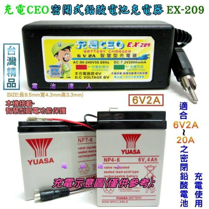 《充電CEO》EX-209 6V電池-充電器 適用NP3-6 NP4-6 WP10-6 6V10AH 電料 醫療 消防