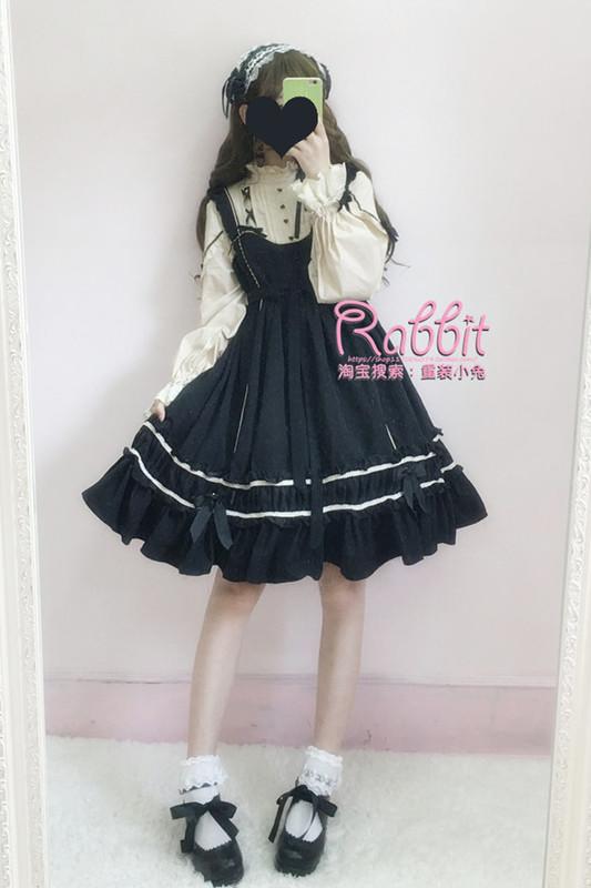 【 Lolita Rabbit 】日系 優雅 人形師 假兩件 長袖 洋裝 蝴蝶結