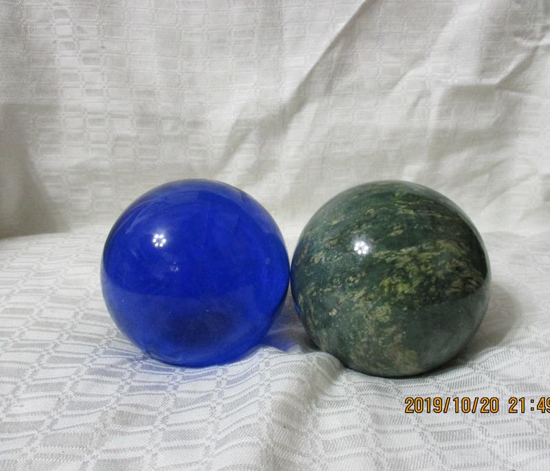 靛藍色 軍綠色 球型  藝術品 雕刻品 收藏品 擺飾品 