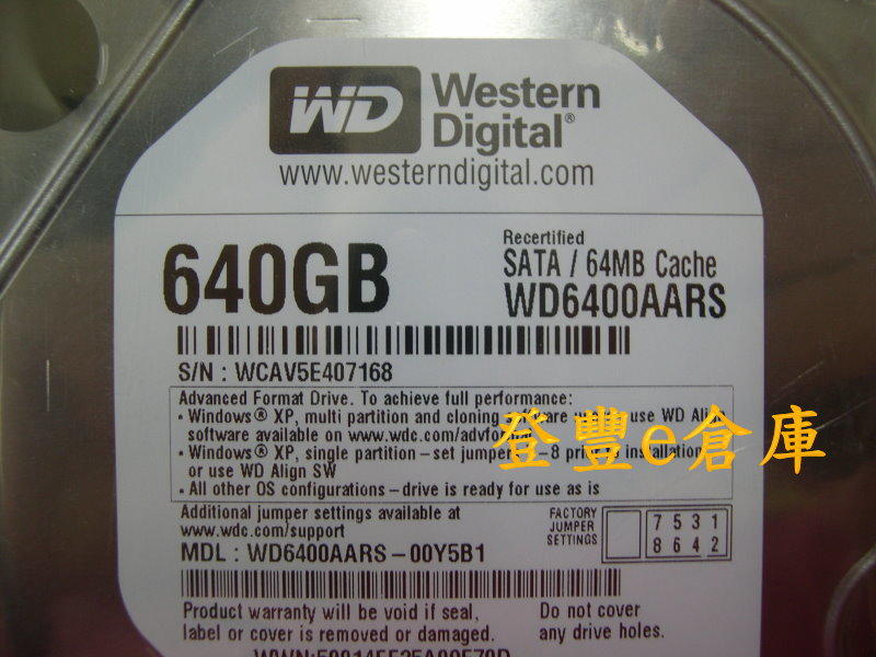 【登豐e倉庫】 YF522 WD6400AARS-00Y5B1 640G SATA2 硬碟