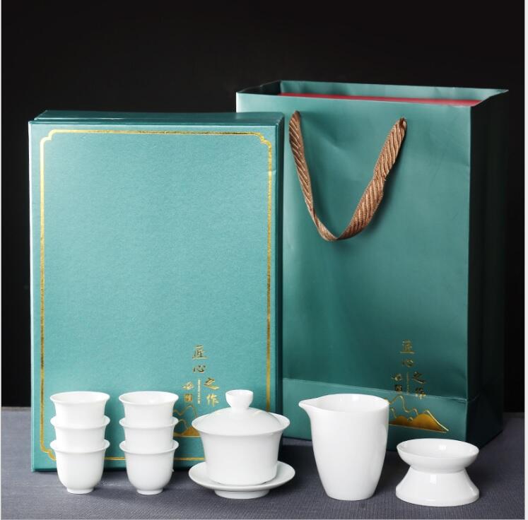 【紅芳庭】高白瓷 蓋碗 茶具組 送禮盒 三才蓋碗 透光 泡茶碗 蓋杯 泡茶杯 分茶 品茗杯 茶具套裝 禮盒
