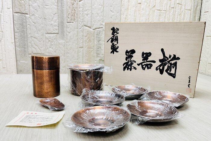 日本帶回 今泉堂 純銅製茶器 鎚起銅器 茶道具 茶托 / 茶筒 / 建水 含木盒