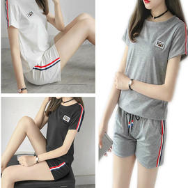 ✨現貨✨夏季韓版新款休閒套裝運動套裝短袖加短袖兩件式套裝👕加👖