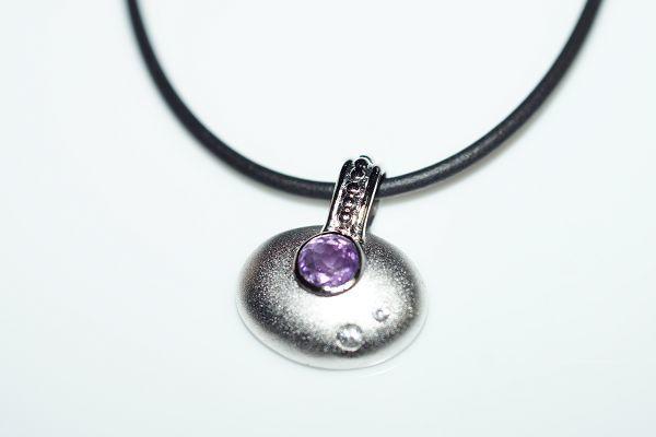 【喨喨飾品】紫水晶純銀墜飾 /皮繩 M353