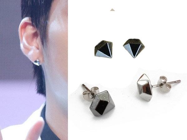 ♡水星球♡ B1611銀色 鑽石造型耳環(1個)EXO BTS耳骨釘INFINITE聖圭Hoya優炫 東雨L成烈
