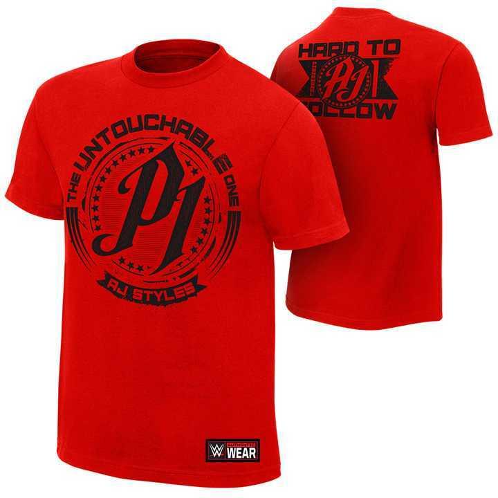 WWE摔角衣服 AJ Styles Untouchable 不可觸極紅色短袖T恤 買三免運