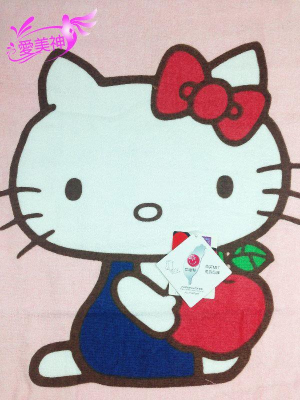 【B合併商品】 KT-10007-SB 藍衣凱蒂貓抱紅蘋果小浴巾 KT兒童浴巾 可當涼被 台灣製 $190
