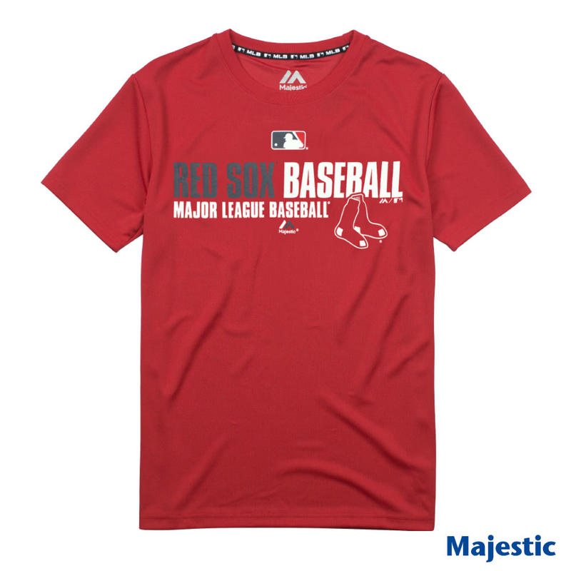 【貝斯柏棒壘店】創信 Majestic 春夏 MLB 美國大聯盟紅襪隊吸濕排汗圓領印花短袖T恤,特價$630(件)