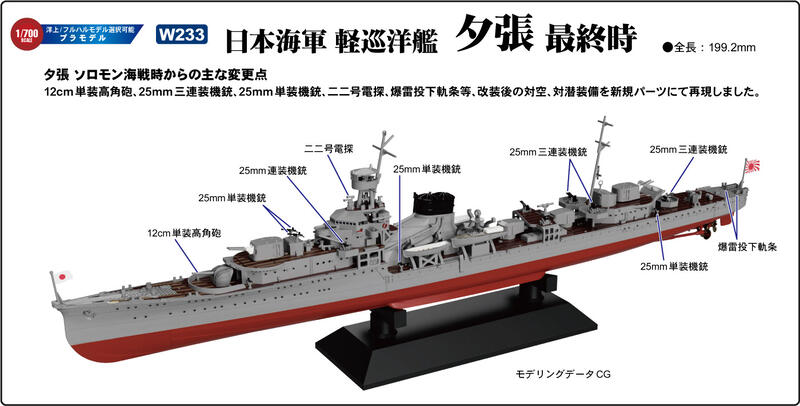 𓅓MOCHO𓅓 PIT-ROAD 1/700 日本海軍輕巡洋艦夕張最終時組裝模型| 露天