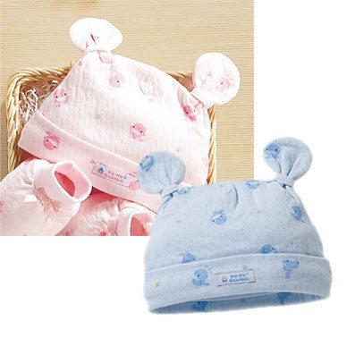 【美國媽咪】KUKU 酷咕鴨 幸福雙結帽 嬰兒帽 初生兒帽 藍色 粉色 KU2155