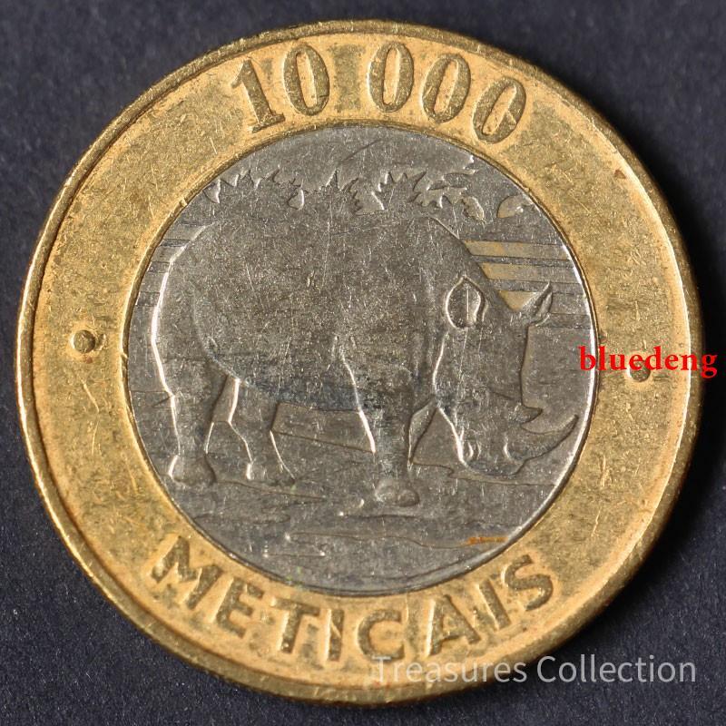 古董 古錢 硬幣收藏  莫桑比克1萬10000梅蒂卡爾 犀牛雙色幣直徑27mm外國硬幣