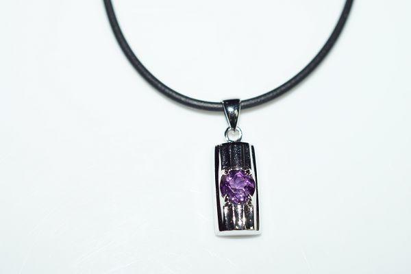 【喨喨飾品】紫水晶純銀墜飾 /皮繩 M354